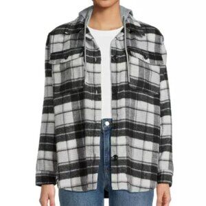 New No Boundaries Juniors Unisex Shirt Jacket With Hood, size L (11-13)